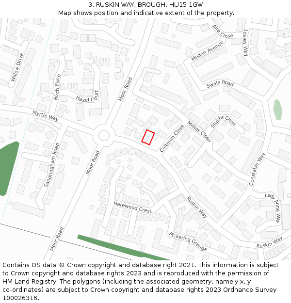 3, RUSKIN WAY, BROUGH, HU15 1GW: Location map and indicative extent of plot