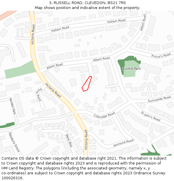 3, RUSSELL ROAD, CLEVEDON, BS21 7RS: Location map and indicative extent of plot