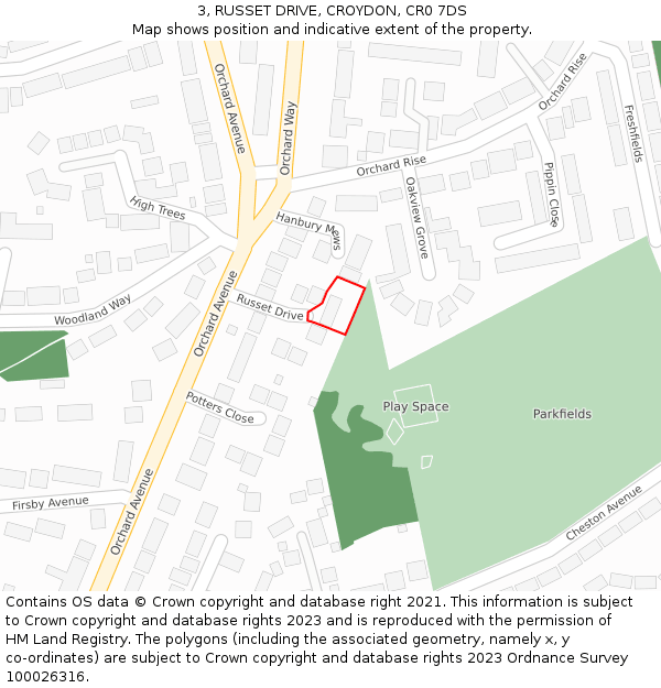 3, RUSSET DRIVE, CROYDON, CR0 7DS: Location map and indicative extent of plot