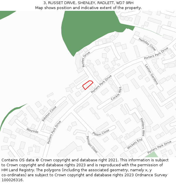 3, RUSSET DRIVE, SHENLEY, RADLETT, WD7 9RH: Location map and indicative extent of plot