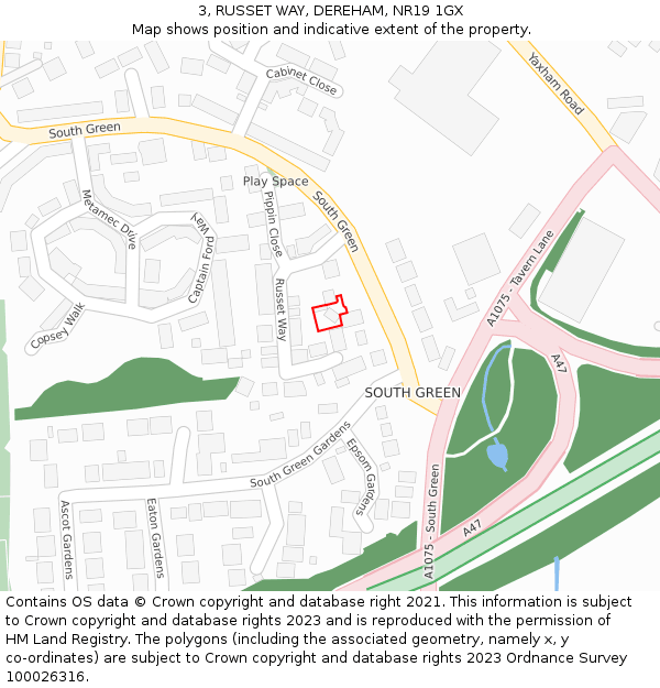 3, RUSSET WAY, DEREHAM, NR19 1GX: Location map and indicative extent of plot