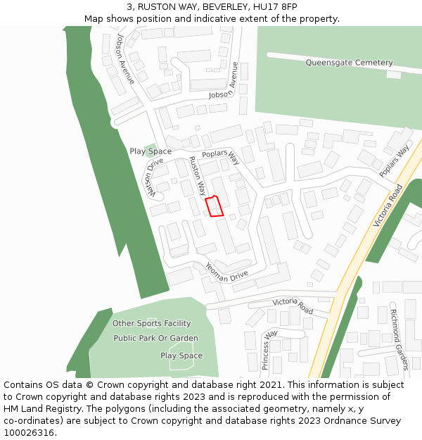 3, RUSTON WAY, BEVERLEY, HU17 8FP: Location map and indicative extent of plot