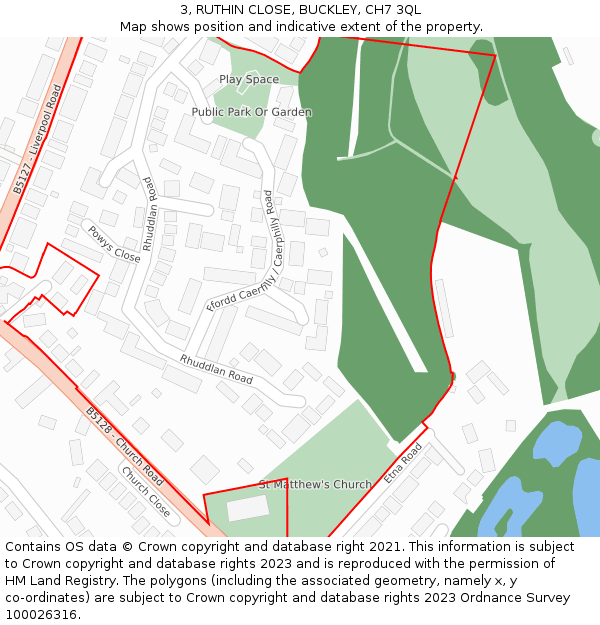 3, RUTHIN CLOSE, BUCKLEY, CH7 3QL: Location map and indicative extent of plot