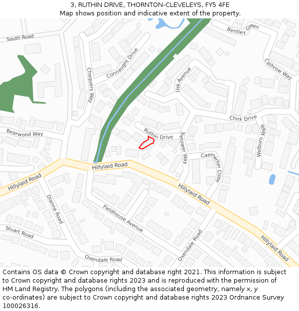 3, RUTHIN DRIVE, THORNTON-CLEVELEYS, FY5 4FE: Location map and indicative extent of plot