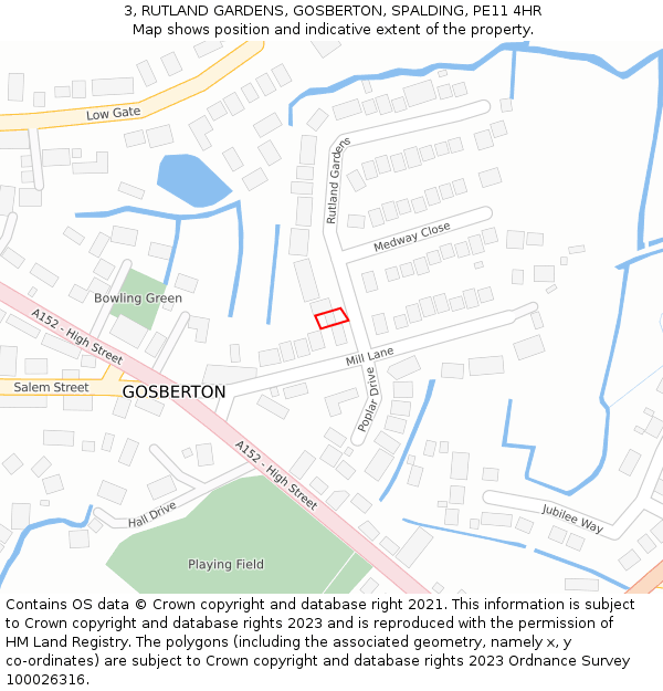 3, RUTLAND GARDENS, GOSBERTON, SPALDING, PE11 4HR: Location map and indicative extent of plot