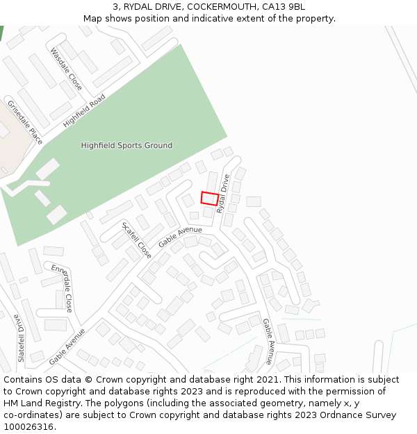 3, RYDAL DRIVE, COCKERMOUTH, CA13 9BL: Location map and indicative extent of plot