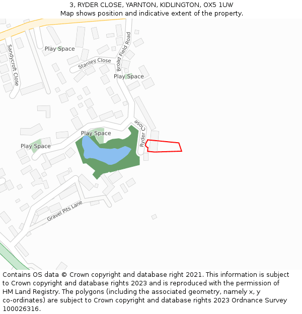 3, RYDER CLOSE, YARNTON, KIDLINGTON, OX5 1UW: Location map and indicative extent of plot