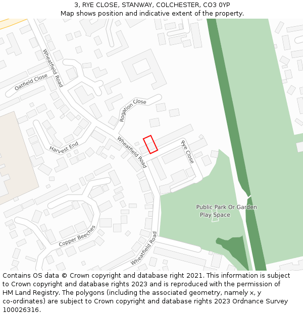 3, RYE CLOSE, STANWAY, COLCHESTER, CO3 0YP: Location map and indicative extent of plot