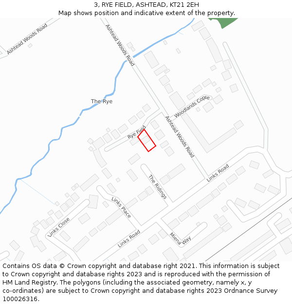 3, RYE FIELD, ASHTEAD, KT21 2EH: Location map and indicative extent of plot
