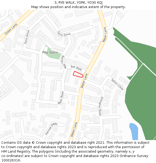 3, RYE WALK, YORK, YO30 6QJ: Location map and indicative extent of plot