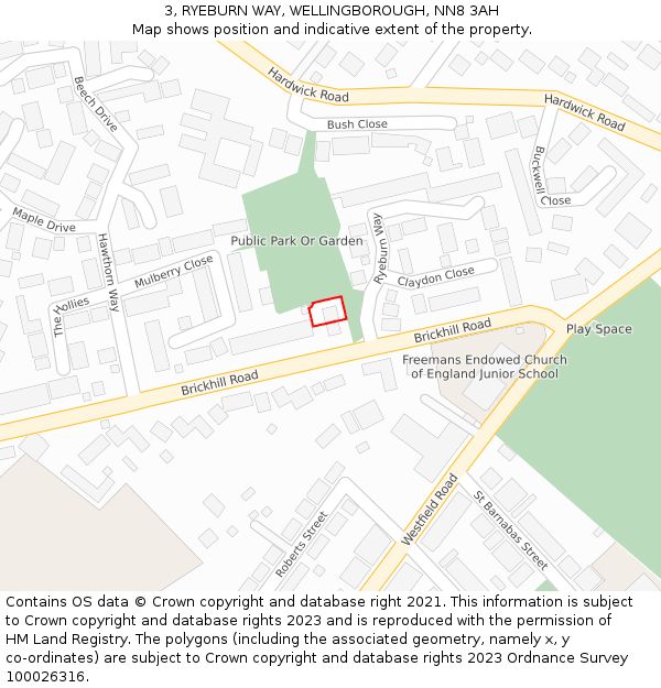 3, RYEBURN WAY, WELLINGBOROUGH, NN8 3AH: Location map and indicative extent of plot