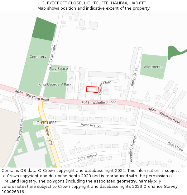 3, RYECROFT CLOSE, LIGHTCLIFFE, HALIFAX, HX3 8TF: Location map and indicative extent of plot