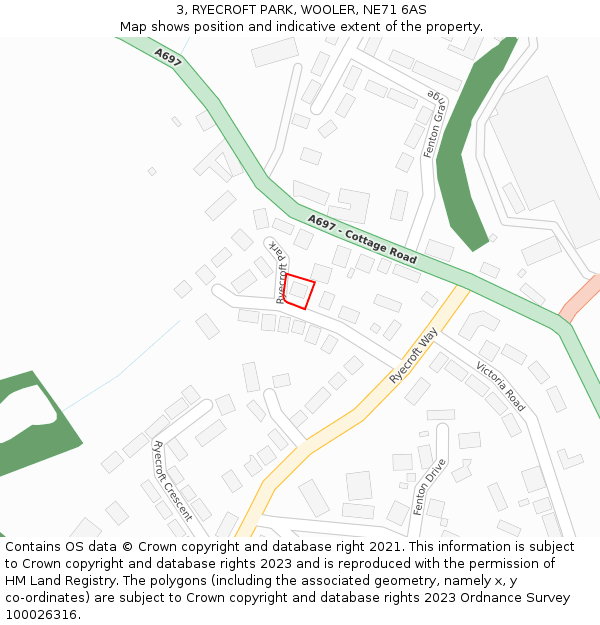 3, RYECROFT PARK, WOOLER, NE71 6AS: Location map and indicative extent of plot