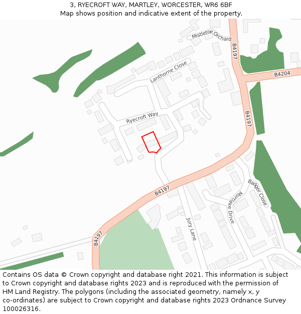 3, RYECROFT WAY, MARTLEY, WORCESTER, WR6 6BF: Location map and indicative extent of plot