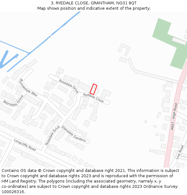 3, RYEDALE CLOSE, GRANTHAM, NG31 8QT: Location map and indicative extent of plot