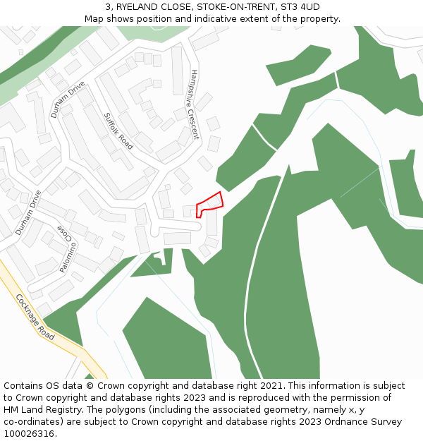 3, RYELAND CLOSE, STOKE-ON-TRENT, ST3 4UD: Location map and indicative extent of plot