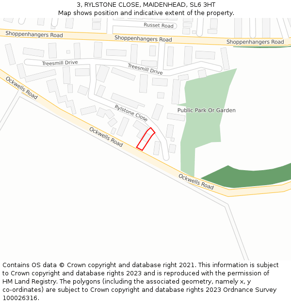 3, RYLSTONE CLOSE, MAIDENHEAD, SL6 3HT: Location map and indicative extent of plot