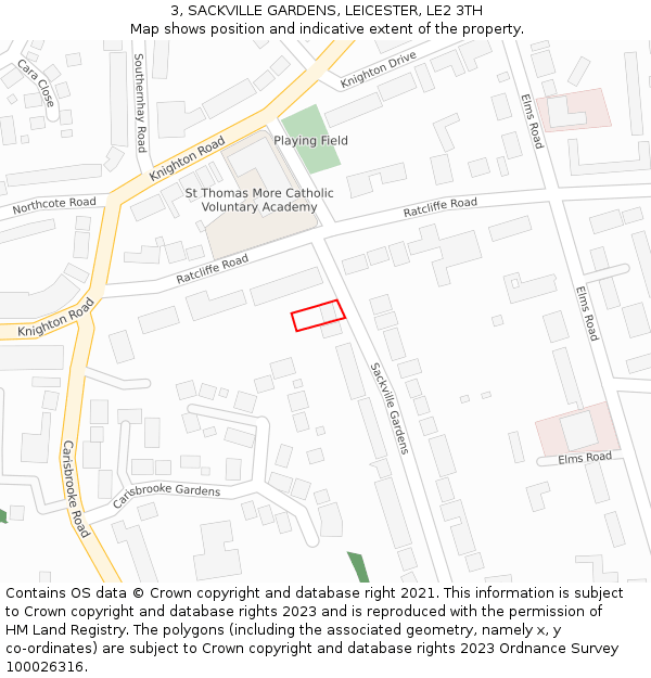 3, SACKVILLE GARDENS, LEICESTER, LE2 3TH: Location map and indicative extent of plot