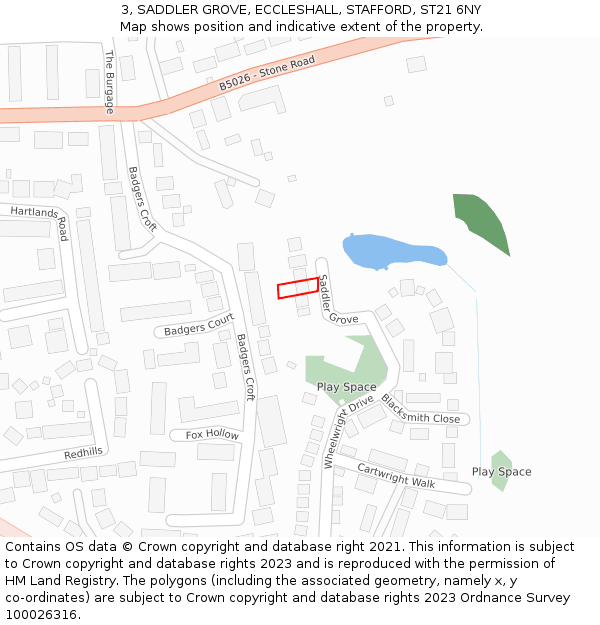 3, SADDLER GROVE, ECCLESHALL, STAFFORD, ST21 6NY: Location map and indicative extent of plot