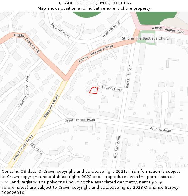 3, SADLERS CLOSE, RYDE, PO33 1RA: Location map and indicative extent of plot