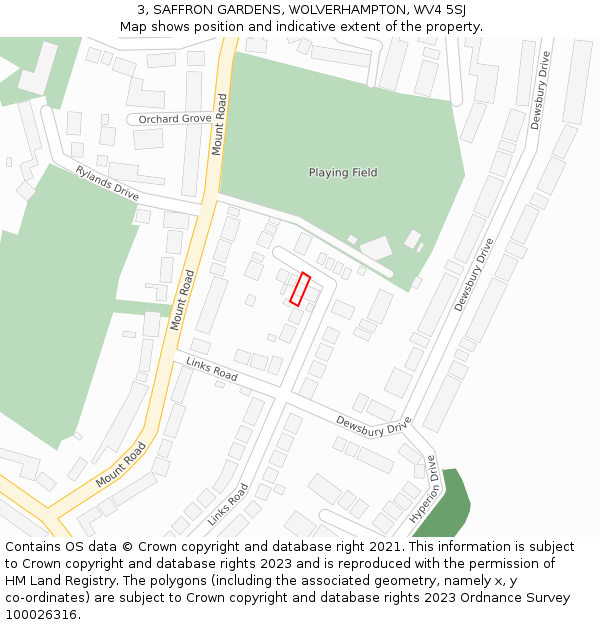 3, SAFFRON GARDENS, WOLVERHAMPTON, WV4 5SJ: Location map and indicative extent of plot