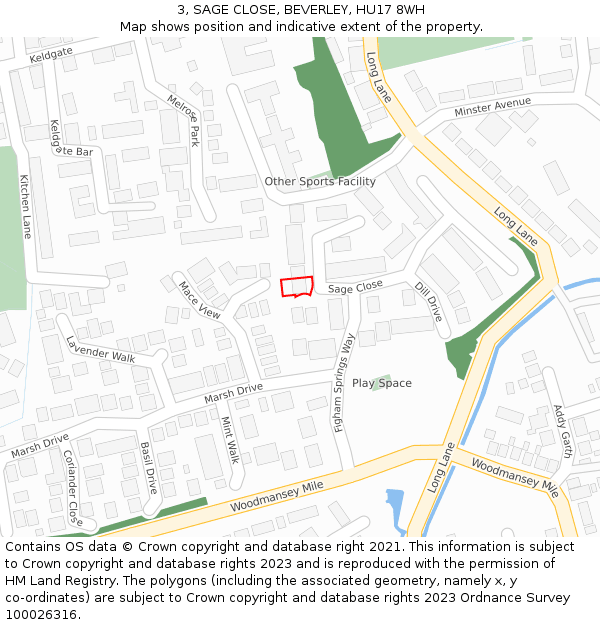 3, SAGE CLOSE, BEVERLEY, HU17 8WH: Location map and indicative extent of plot