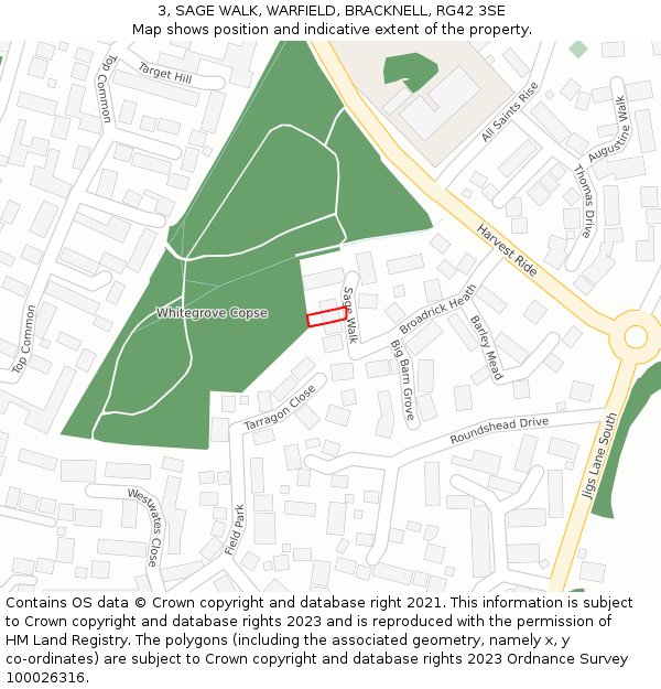 3, SAGE WALK, WARFIELD, BRACKNELL, RG42 3SE: Location map and indicative extent of plot