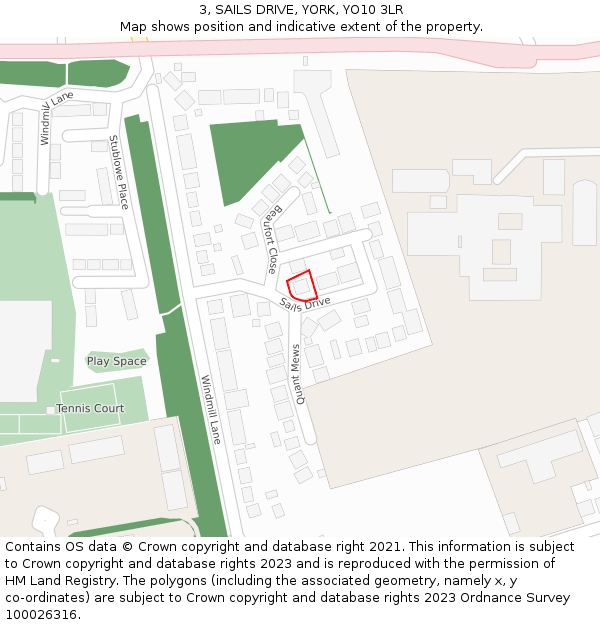 3, SAILS DRIVE, YORK, YO10 3LR: Location map and indicative extent of plot