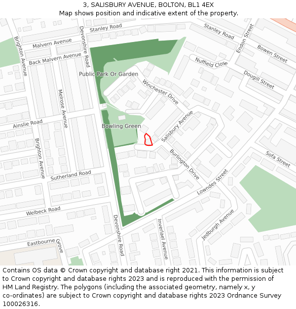 3, SALISBURY AVENUE, BOLTON, BL1 4EX: Location map and indicative extent of plot