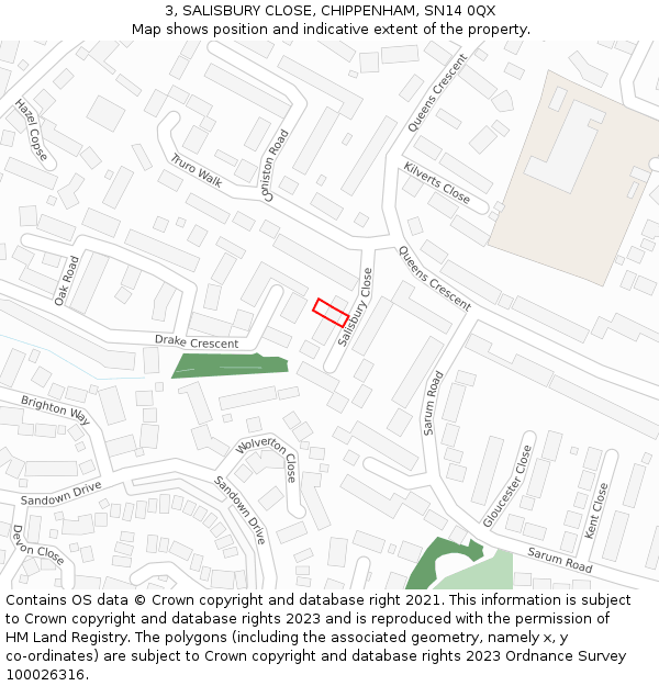 3, SALISBURY CLOSE, CHIPPENHAM, SN14 0QX: Location map and indicative extent of plot