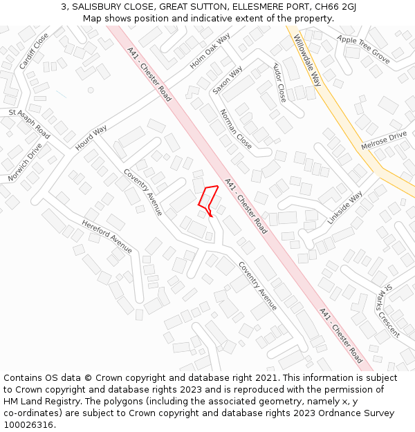 3, SALISBURY CLOSE, GREAT SUTTON, ELLESMERE PORT, CH66 2GJ: Location map and indicative extent of plot