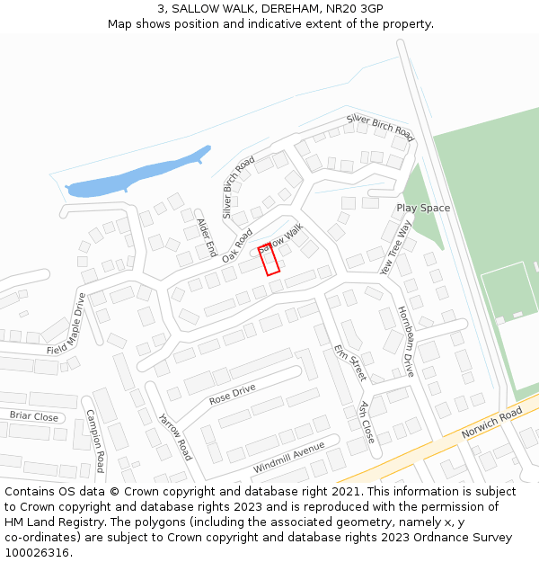 3, SALLOW WALK, DEREHAM, NR20 3GP: Location map and indicative extent of plot
