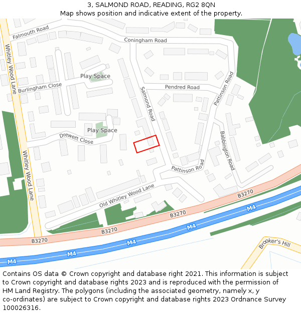 3, SALMOND ROAD, READING, RG2 8QN: Location map and indicative extent of plot