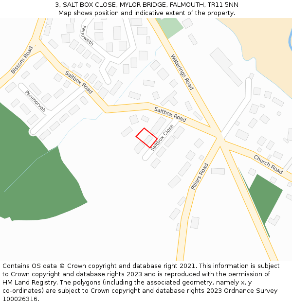 3, SALT BOX CLOSE, MYLOR BRIDGE, FALMOUTH, TR11 5NN: Location map and indicative extent of plot