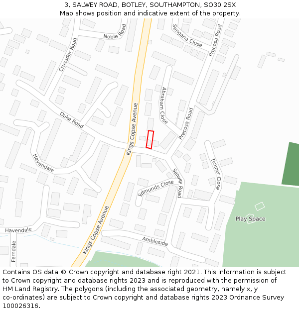 3, SALWEY ROAD, BOTLEY, SOUTHAMPTON, SO30 2SX: Location map and indicative extent of plot