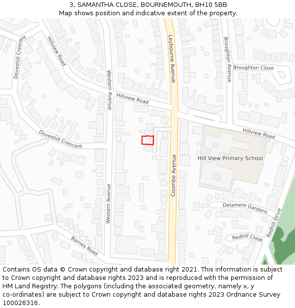 3, SAMANTHA CLOSE, BOURNEMOUTH, BH10 5BB: Location map and indicative extent of plot