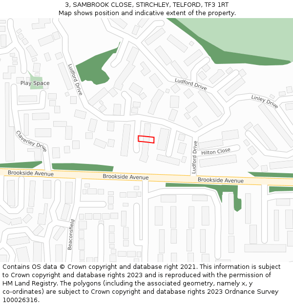 3, SAMBROOK CLOSE, STIRCHLEY, TELFORD, TF3 1RT: Location map and indicative extent of plot