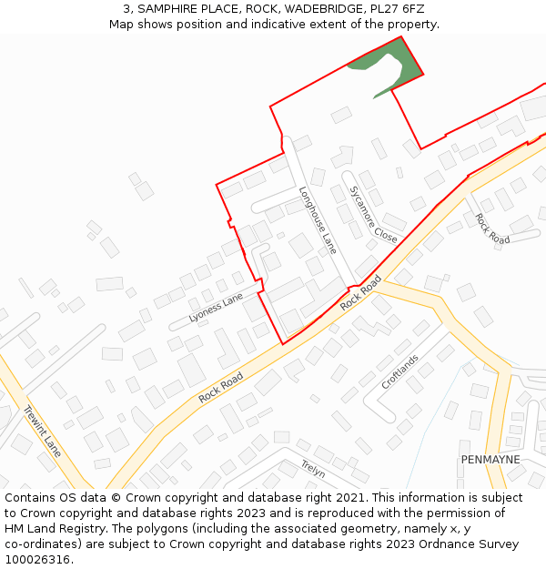 3, SAMPHIRE PLACE, ROCK, WADEBRIDGE, PL27 6FZ: Location map and indicative extent of plot