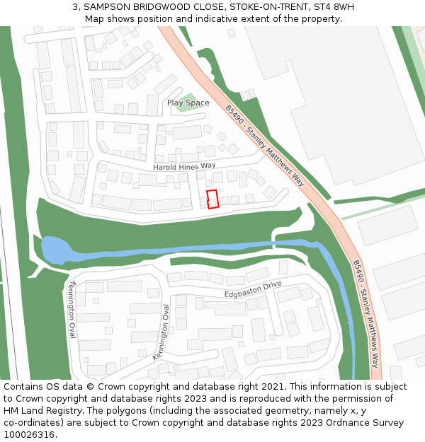 3, SAMPSON BRIDGWOOD CLOSE, STOKE-ON-TRENT, ST4 8WH: Location map and indicative extent of plot