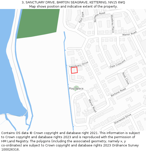 3, SANCTUARY DRIVE, BARTON SEAGRAVE, KETTERING, NN15 6WQ: Location map and indicative extent of plot