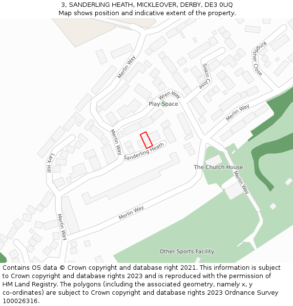 3, SANDERLING HEATH, MICKLEOVER, DERBY, DE3 0UQ: Location map and indicative extent of plot