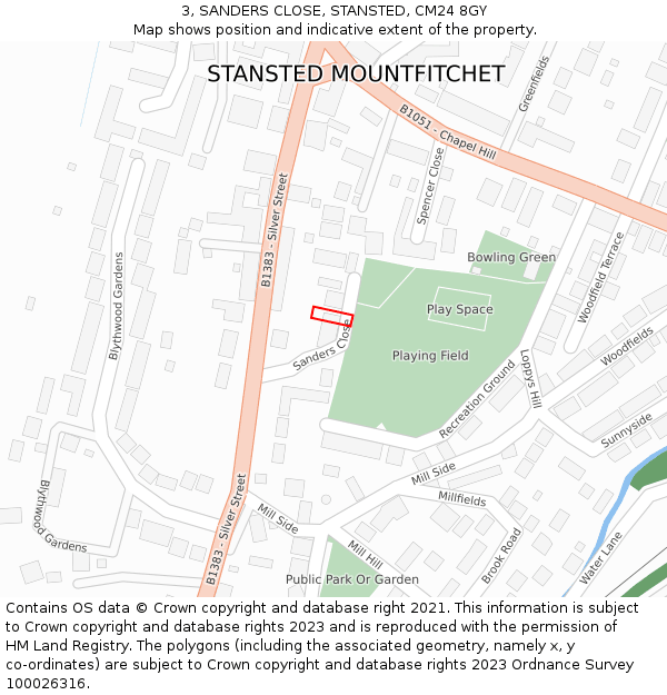 3, SANDERS CLOSE, STANSTED, CM24 8GY: Location map and indicative extent of plot