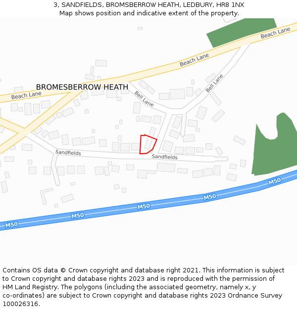 3, SANDFIELDS, BROMSBERROW HEATH, LEDBURY, HR8 1NX: Location map and indicative extent of plot