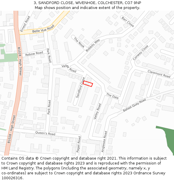 3, SANDFORD CLOSE, WIVENHOE, COLCHESTER, CO7 9NP: Location map and indicative extent of plot