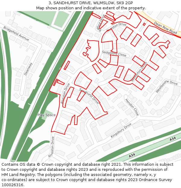 3, SANDHURST DRIVE, WILMSLOW, SK9 2GP: Location map and indicative extent of plot