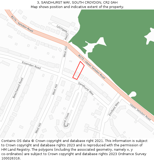 3, SANDHURST WAY, SOUTH CROYDON, CR2 0AH: Location map and indicative extent of plot