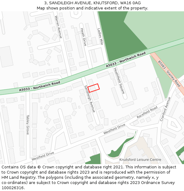 3, SANDILEIGH AVENUE, KNUTSFORD, WA16 0AG: Location map and indicative extent of plot