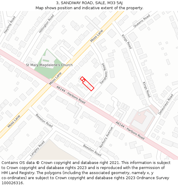 3, SANDIWAY ROAD, SALE, M33 5AJ: Location map and indicative extent of plot