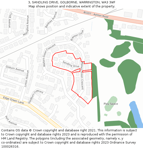 3, SANDLING DRIVE, GOLBORNE, WARRINGTON, WA3 3WF: Location map and indicative extent of plot