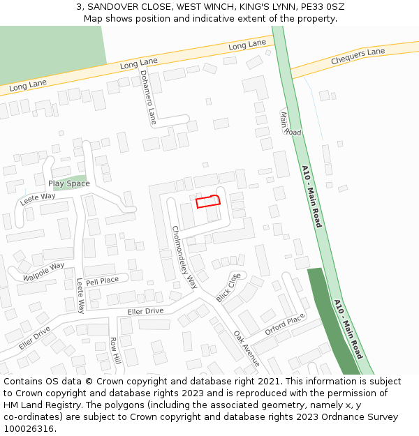 3, SANDOVER CLOSE, WEST WINCH, KING'S LYNN, PE33 0SZ: Location map and indicative extent of plot